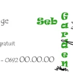 carte de visite d'un jardinier "SEB GARDEN" (La Réunion 974), illustration Endless Detours (Laurence SOURGNES) personnage dans un hamac accroché d'un côté au logo, de l'autre à un palmier